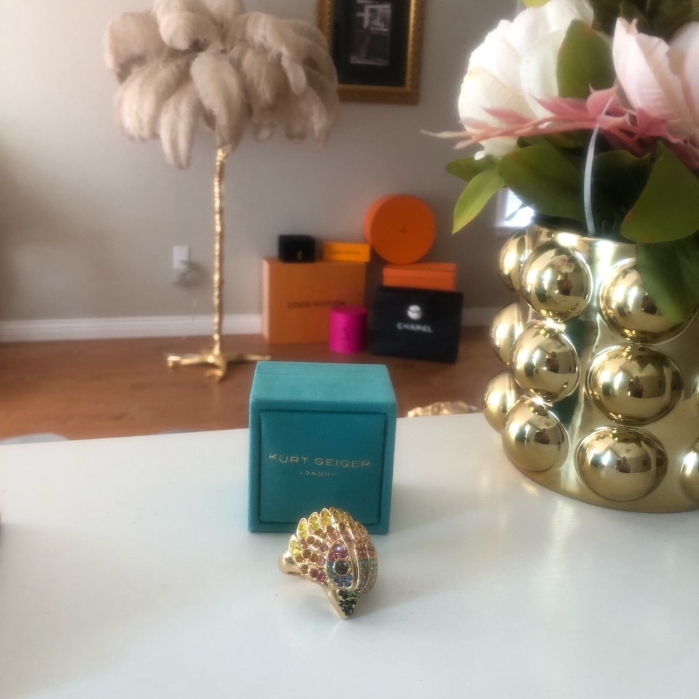 New Kurt Geiger Gold Multicolor Crystal Iconic Eaglehead Ring